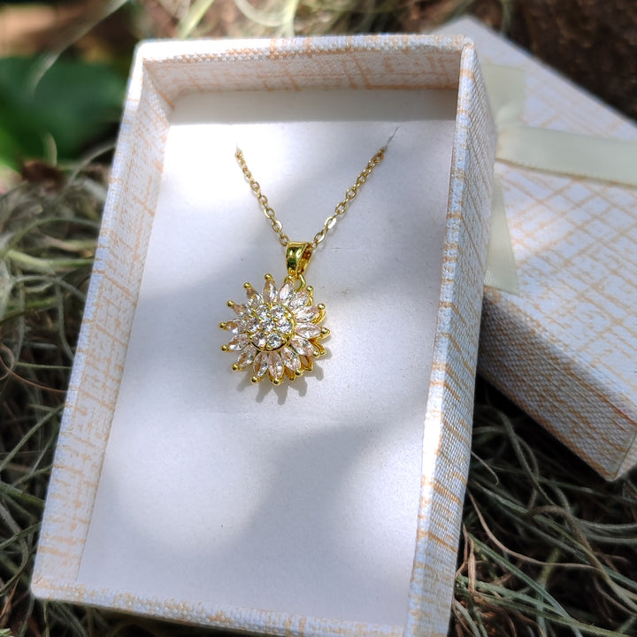 Collar Girasol Giratorio+Caja Regalo Lujo❤️+SÚPER OBSEQUIO🎁